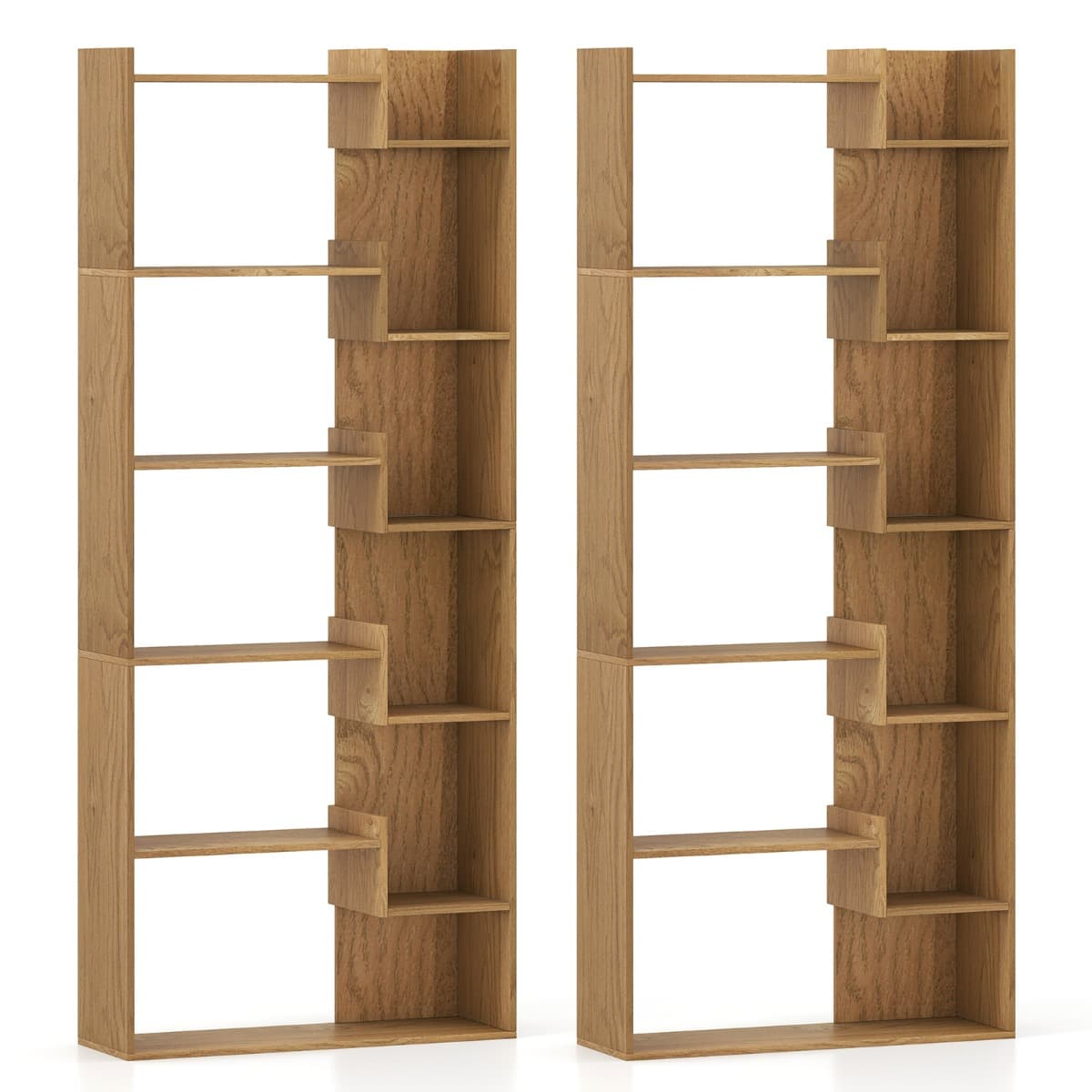 CostwayBibliothèque 6 Niveaux Étagère en Bois avec 2 Kits Anti-bascule 11 Étagères Ouvertes Patins Pratiques Meuble de Rangement Décorative Naturel